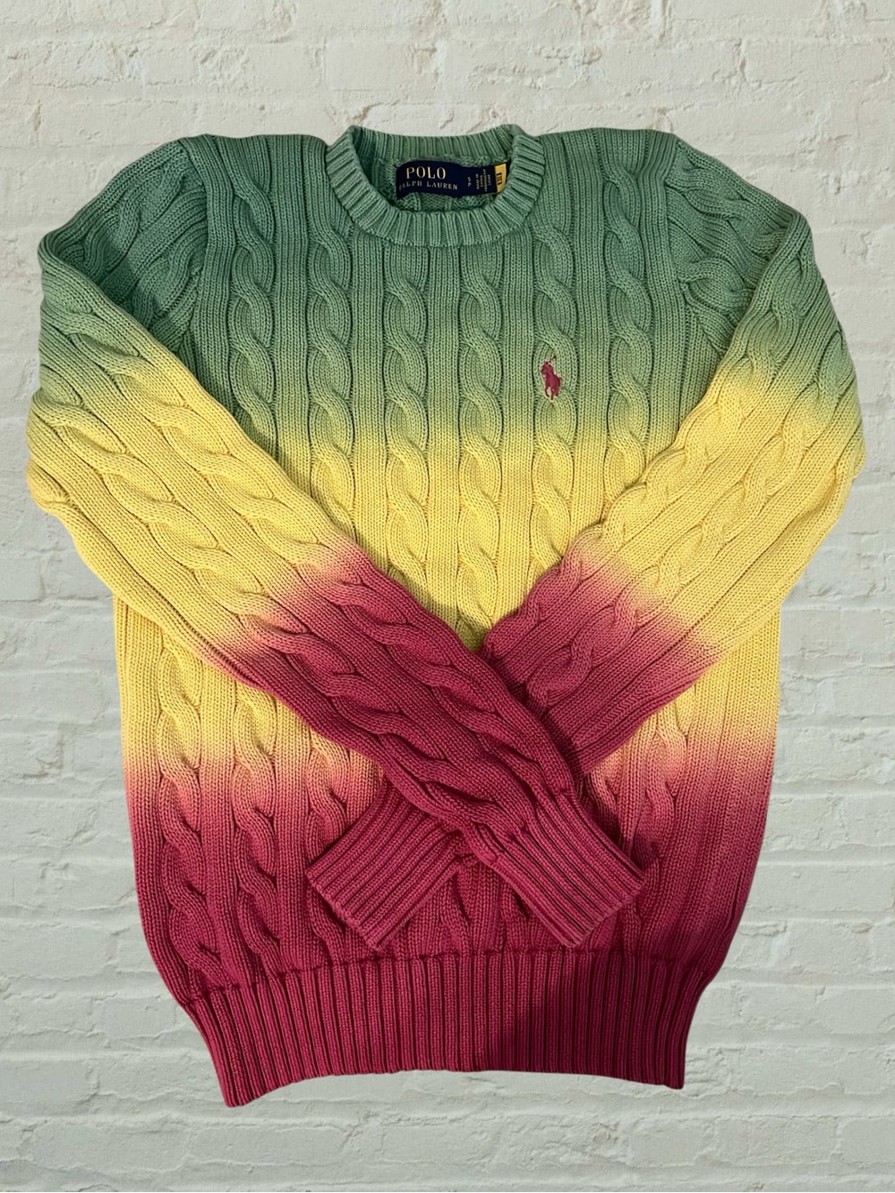 Polo Ralph Lauren Tie-Dye Ombré Cable-Knit Cotton Swaeter Multicolor Size SP